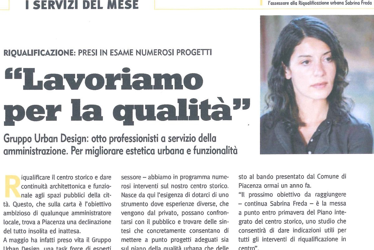 Pagina 8 de Il Mese Magazine, febbraio 2009, con il titolo Lavoriamo per la qualità e l’articolo sul Gruppo Urban Design di Piacenza