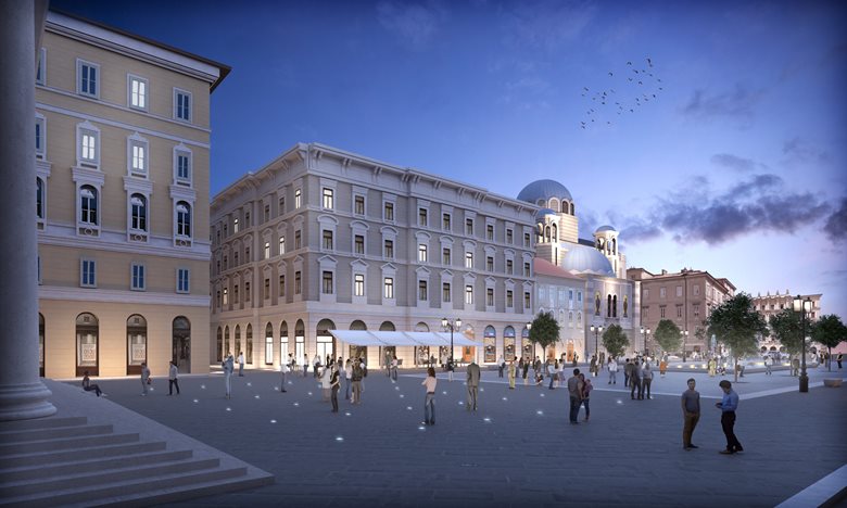 Vista serale del progetto per Piazza Sant’Antonio